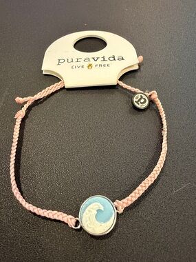 Pura Vida Pink Braided Wave Charm Bracelet